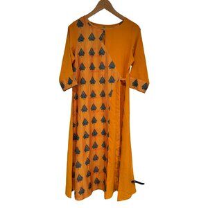 Janasya Indian Womens Mustard Poly Crepe Kurta Size Small New With Tags